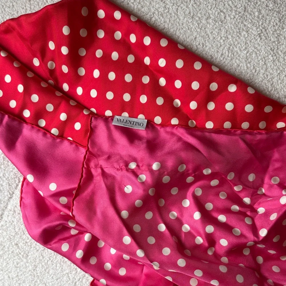 Valentino Polkadot Red Scarf with White Dots - Picture 2 of 3